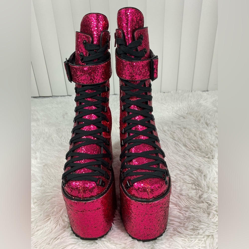💔SOLD💔CLUB EXX Sugar Coated Traitor Ultra High Platform Boots Glitter Lace Up - Picture 2 of 16